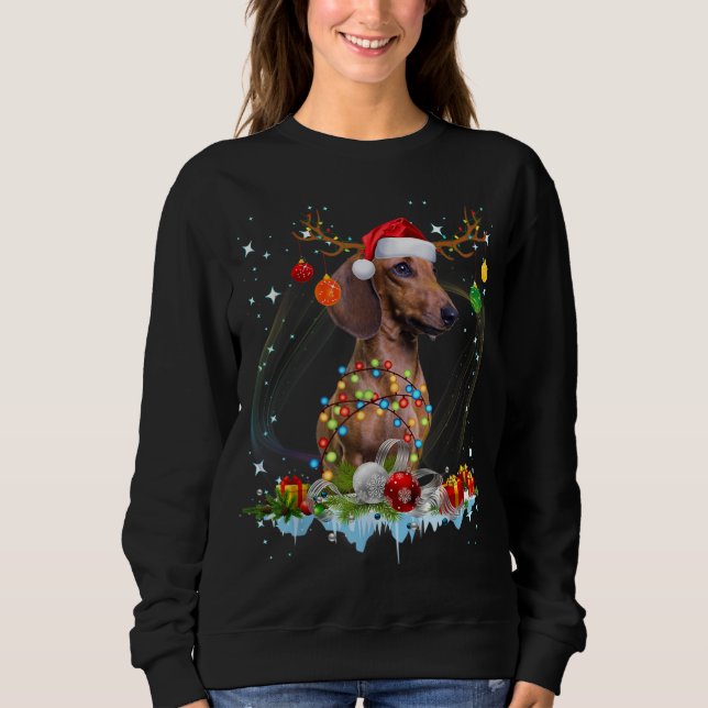 Sudadera Funny Santa Dachshund Reindeer Light Navidades (Anverso)