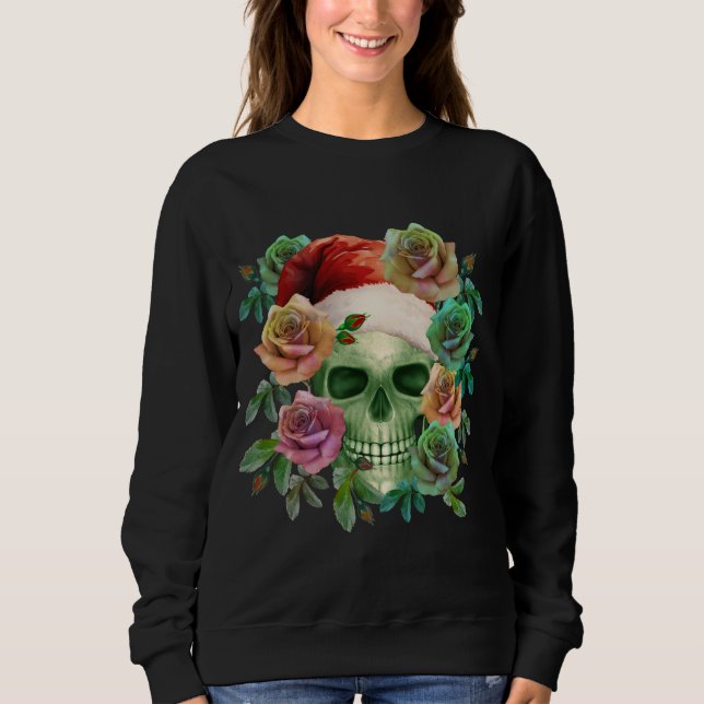 SUDADERA FUNNY SANTA GREEN SKULL Y FLORES DE NAVIDADES (Anverso)