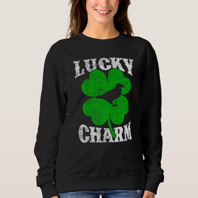 Sudadera Funny Shamrock Leaf Lucky Charm Raven Bird St Patr (Anverso)