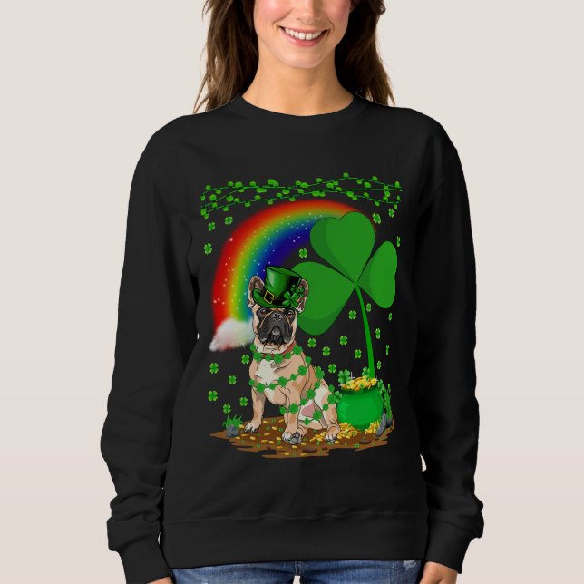 Sudadera Funny Shamrock Rainbow Bulldog francés St Patrick  (Anverso)