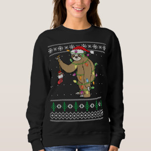Sudadera Funny Sloth Santa Hat Lights Ugly Christmas Women