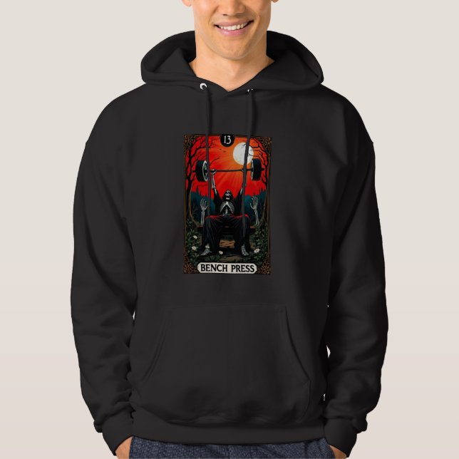 Sudadera Funny Tarot Card Bench Press Gym Occult Workout Fi (Anverso)