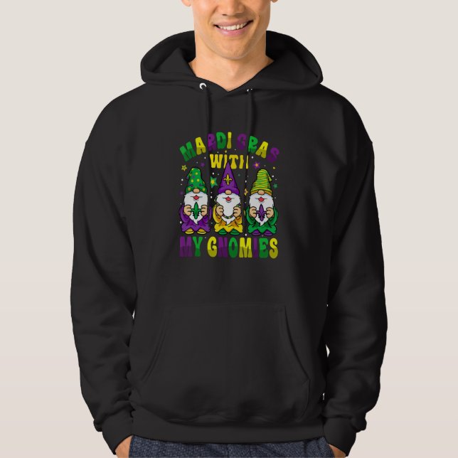 Sudadera Funny Three Gnomes Mardi Gras Parading With My Gno (Anverso)