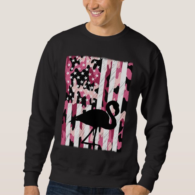 Sudadera Funny Vintage Pink Flamingo Camo American Distress (Anverso)