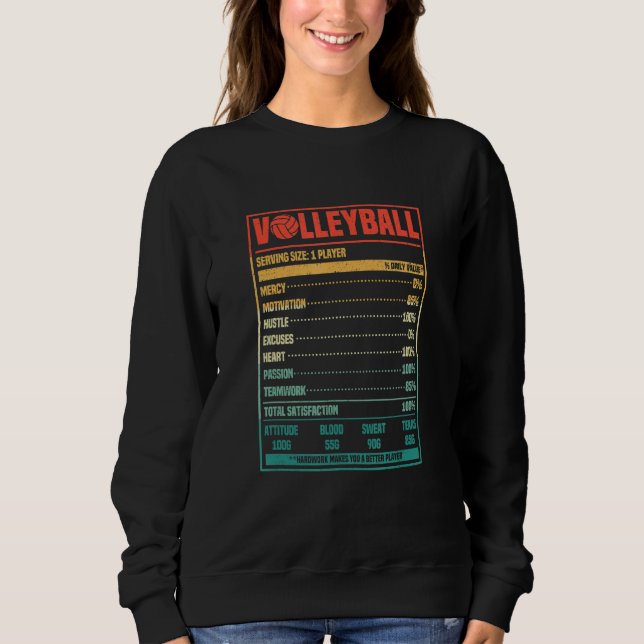 Sudadera Funny Volleyball Nutrition Facts Vball Team Fan Pl (Anverso)