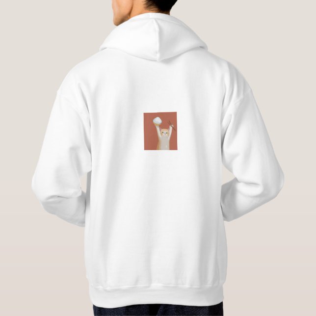 Sudadera Funny White Cat "Cheers" Back Print Hoodie – Cute  (Reverso)
