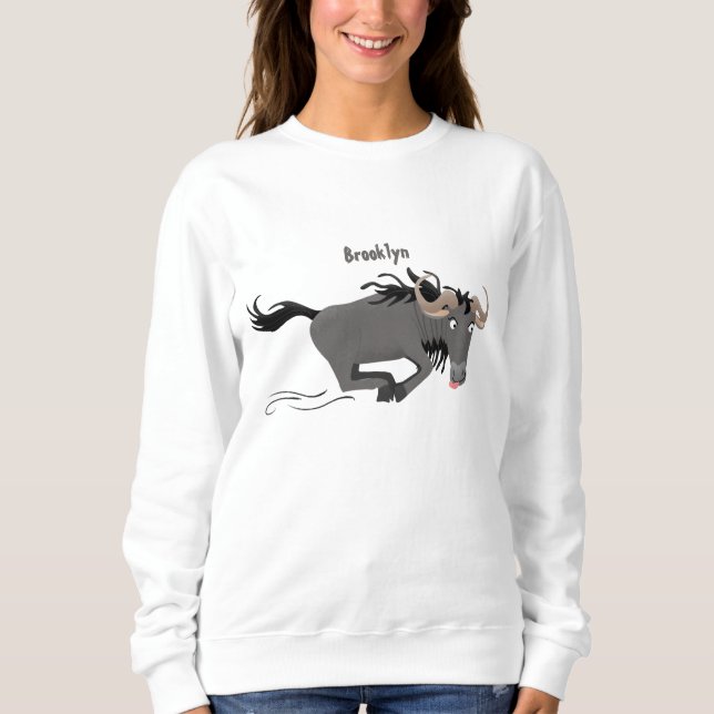 Sudadera Funny Wildebeest corriendo ilustracion personaliza (Anverso)
