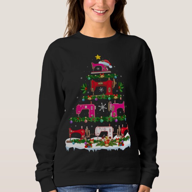 Sudadera Funny Xmas Lighting Sewing Machine Christmas Tree (Anverso)