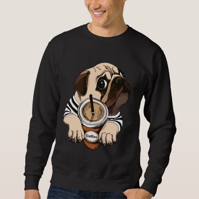 Sudadera Funy Pug y café camiseta de manga larga Unisex Tri (Anverso)