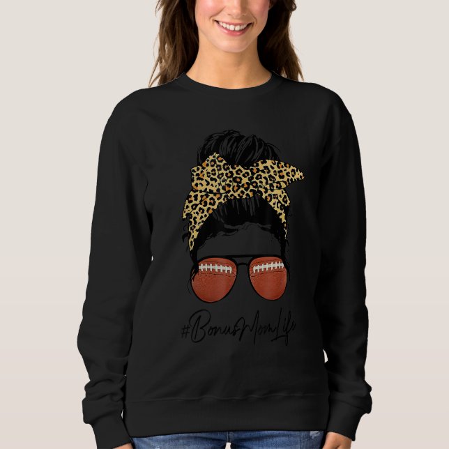 Sudadera Fútbol Bonus Mamá Vida Con Leopard Messy Bun Mot (Anverso)