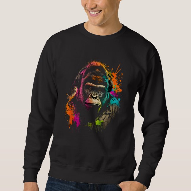 Sudadera Future Monkey Dj Retro Party Gorilla Dj Synthwave (Anverso)