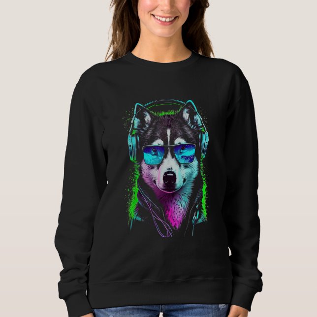 Sudadera Future Wolf Dj Retro Party Dog Dj Synthwave (Anverso)