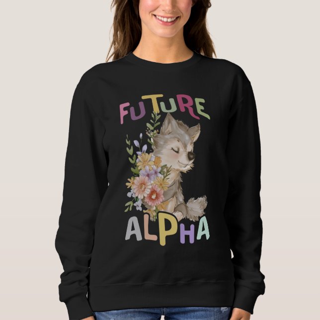 Sudadera futuro lobo alpha con flores tierno lobo animal (Anverso)