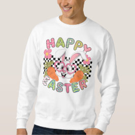 Sudadera Gafas de corazón rosa retro conejo de Pascua Feliz