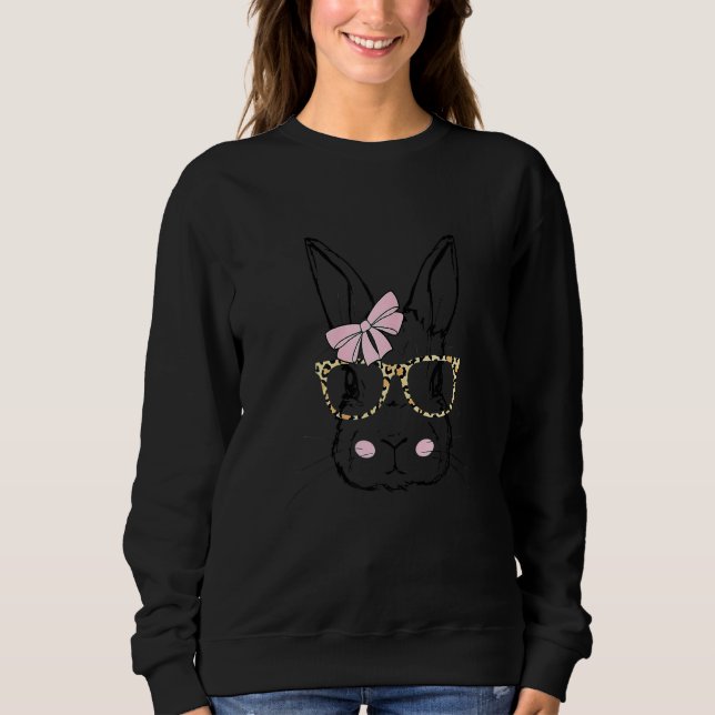 Sudadera Gafas de impresión de leopardo de la cara de conej (Anverso)