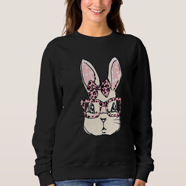 Sudadera Gafas de leopardo rosado de caramelo lindo conejit (Anverso)