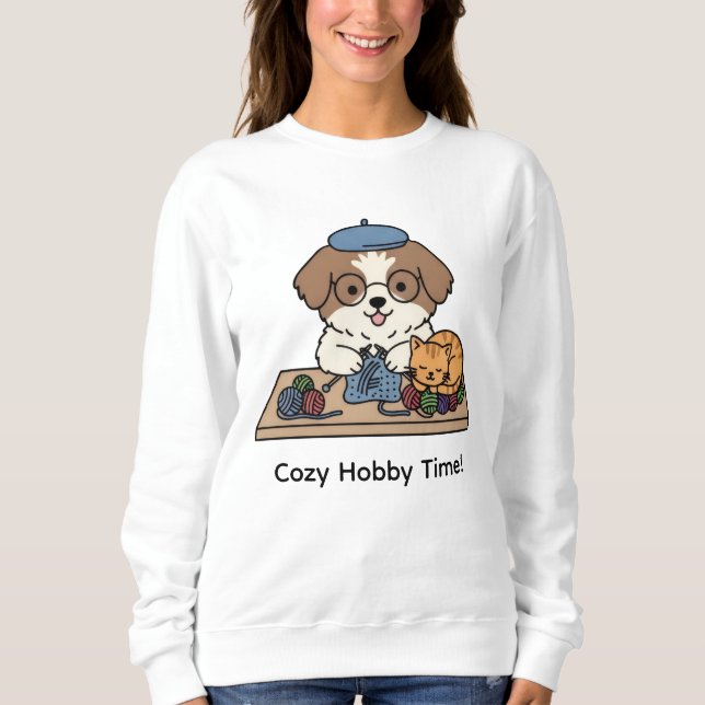 Sudadera Gafas de perro blanco marrón Diseño de gato amigo  (Anverso)
