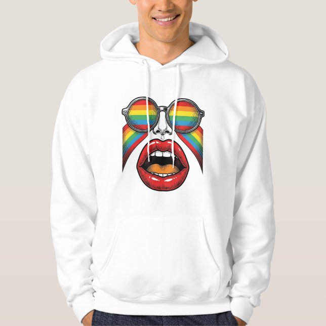 Sudadera Gafas de sol arcoíris retro labios cara diseño vec (Anverso)