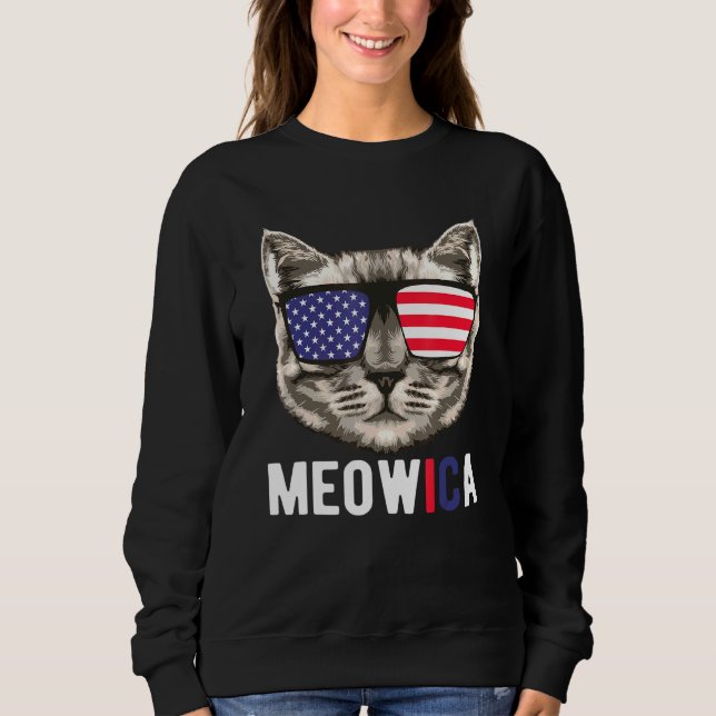 Sudadera Gafas De Sol Cat 4 De Julio Meowica Merica Usa Ame (Anverso)