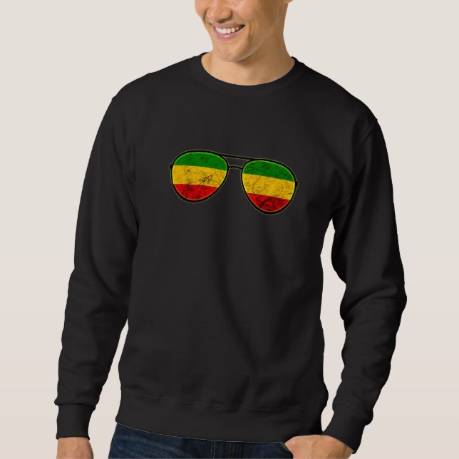 Sudadera Gafas de sol Rastafari Roots Rasta Reggae Jamaican (Anverso)