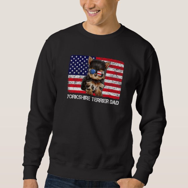 Sudadera Gafas de sol Yorkshire Terrier Dad Flag Estados Un (Anverso)