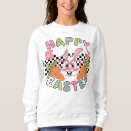 Sudadera Gafas Retro Corazón Rosa Conejo Pascua Feliz Pascu
