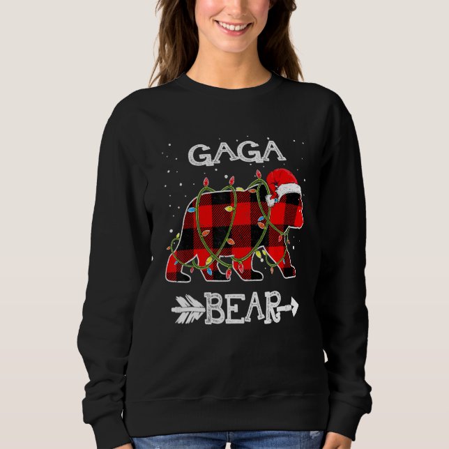 Sudadera Gaga Bear  Red Buffalo Plaid Mom Bear Pajama (Anverso)