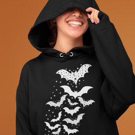 Sudadera Galaxia de Halloween Volando murciélagos blancos y