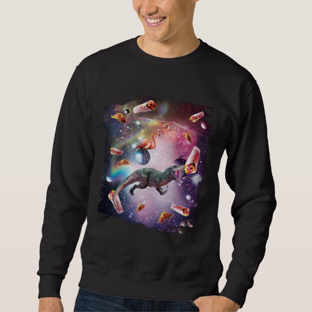 Sudadera Galaxy Flamingo Riding Dinosaur In Space  Rainbow (Anverso)