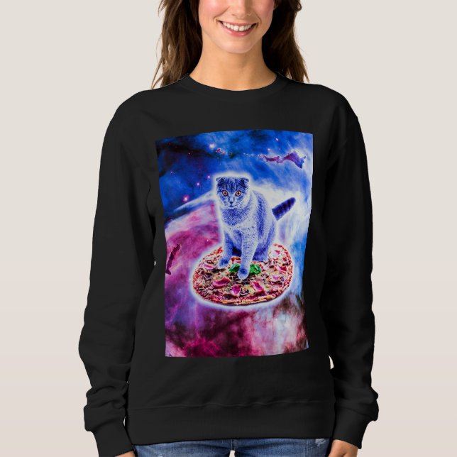 Sudadera Galaxy Kitty Cat Montada En Pizza En El Espacio (Anverso)