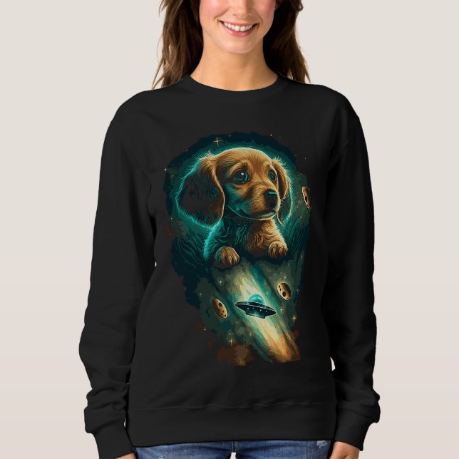 Sudadera Galaxy Space Astronaut Puppy Dog Flying Ufo Aliens (Anverso)