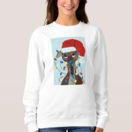 Sudadera Galgo de Santa enredado en luces de Navidad