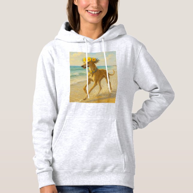 Sudadera Galgo en la playa estilo pintura (Anverso)
