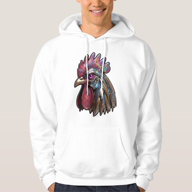 Sudadera Gallo Ciberpunk Arte Mecánico Irisado (Anverso)
