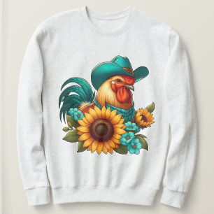 Sudadera Gallo con sombrero azul verdoso y girasoles