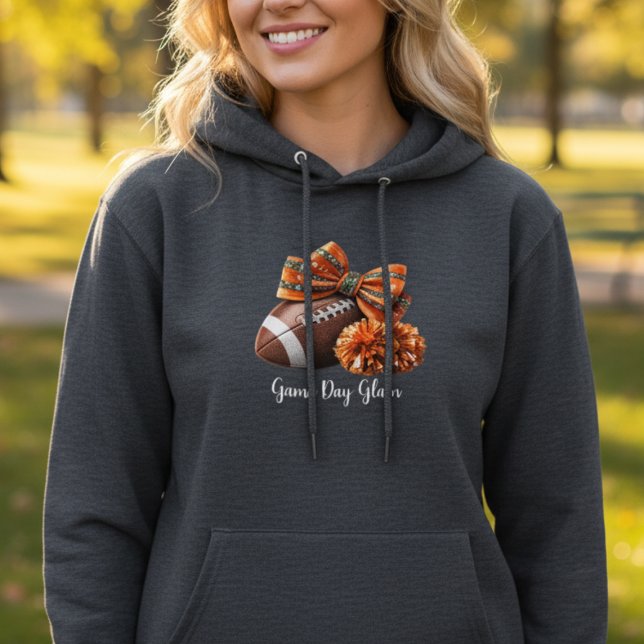 Sudadera Game Day Glam • Football Bow Hoodie (hoodie with football, orange bows and pom poms for game day fans)
