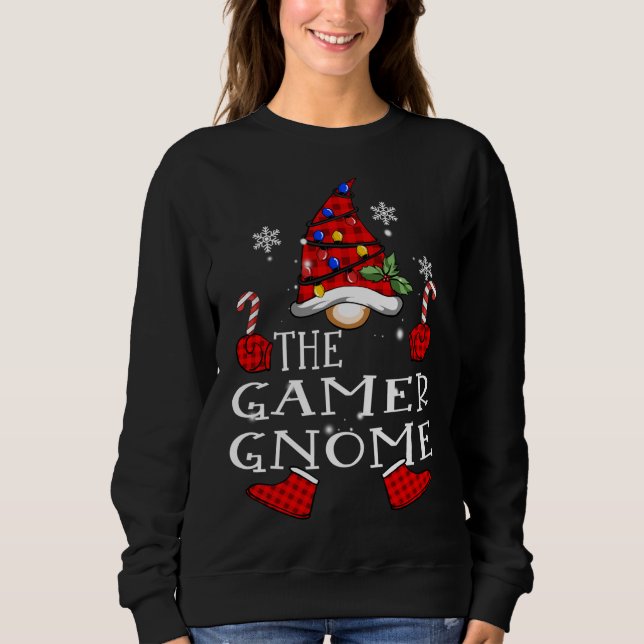 Sudadera Gamer Gnome Red Plaid Matando Navidades de familia (Anverso)