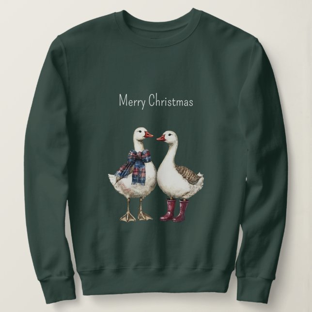 Sudadera Gansos de Navidad de Cuadros Rojos y Azules (Anverso del diseño)