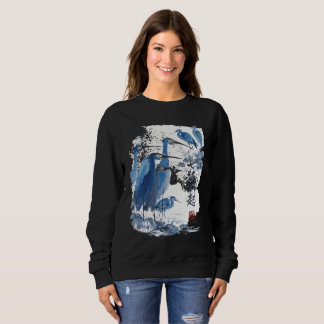 Sudadera Garza Azul Lavado de Tinta Japonesa Pájaro Natural