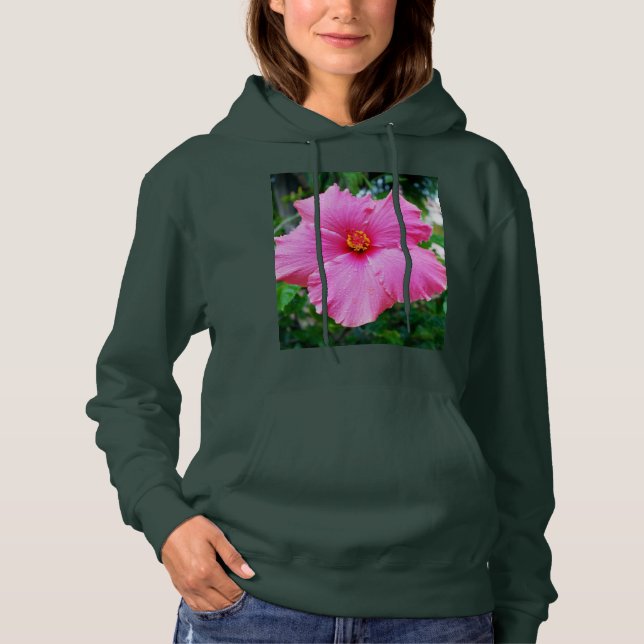 Sudadera "Gasas de lluvia: Hibiscus rosado en una ducha sua (Anverso)