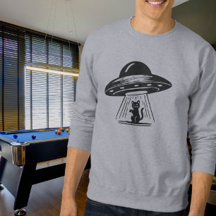 Sudadera Gata Negra Vintage Ovni Nave Espacial Divertida