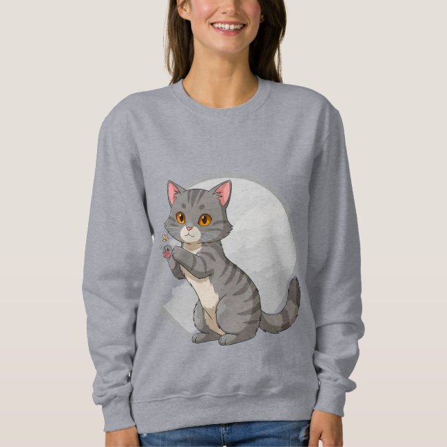 Sudadera Gatito Atigrado Gris Adorable (Anverso)