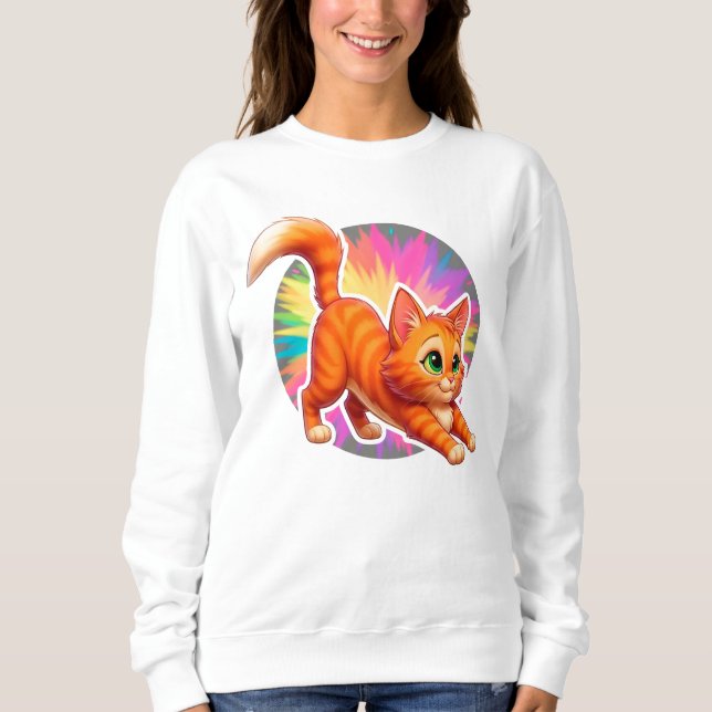Sudadera Gatito Atigrado Naranja Juguetón (Anverso)
