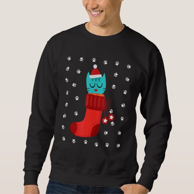 Sudadera Gatito En Sock Humor Feo Navidades Gato Paws Nieve (Anverso)