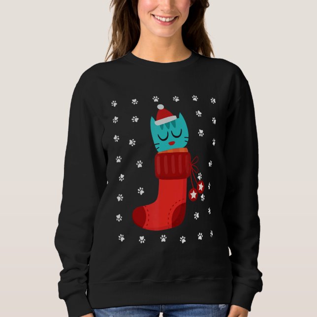 Sudadera Gatito En Sock Humor Feo Navidades Gato Paws Nieve (Anverso)