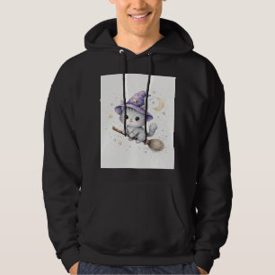 Sudadera Gatito gris bruja en escoba Halloween