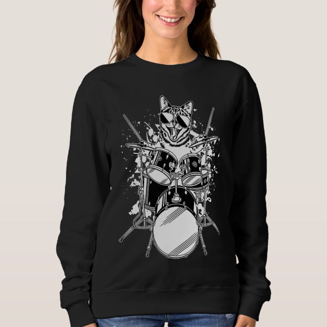 Sudadera Gatito Kitty Gato Baterista Con Gafas De Sol Tocan (Anverso)