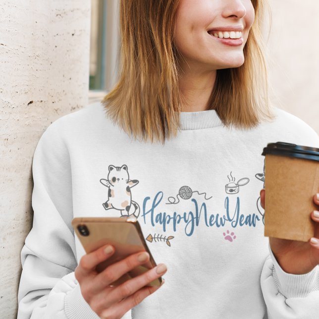 Sudadera Gatitos del Año Nuevo Feliz (Happy New Year Between Kittens Balanced On Yarn Sweatshirt)