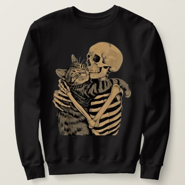Sudadera Gato abrazando esqueleto – Regalo para amantes de  (Anverso del diseño)
