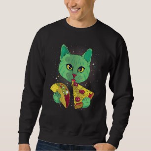 Sudadera Gato Alien Divertido Come Pizza Taco Gatos Espacia